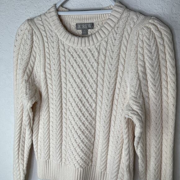 J. Crew Cable-knit puff-sleeve crewneck sweater Cream, size XS, 100% cotton - Picture 2 of 7